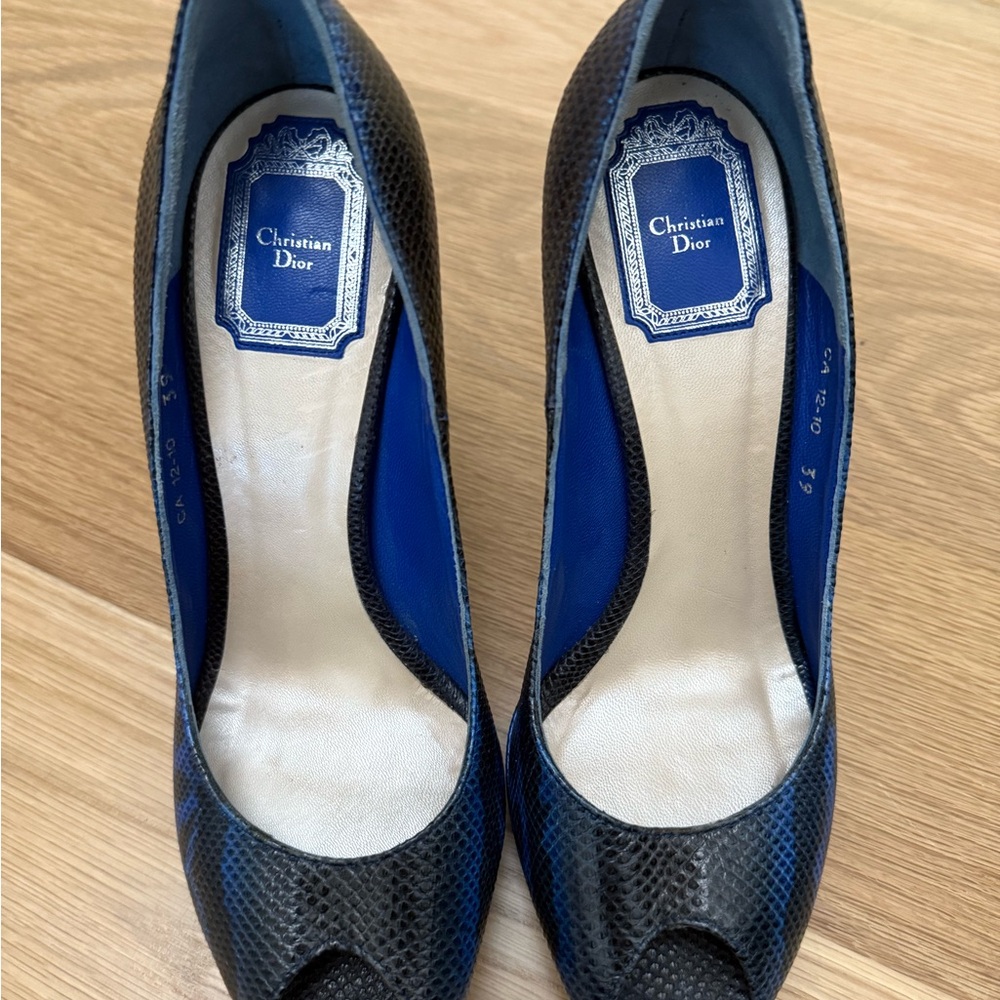 Dior Blue Embossed Leather Miss Dior Platform Pumps Size 39